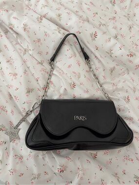 Paris Hilton Black Shoulder Bag with Silver Chain